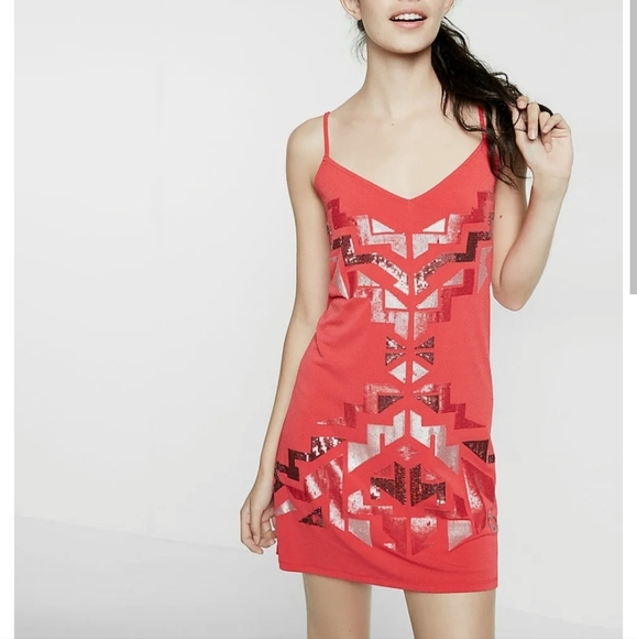 Express Dresses & Skirts - Express Sequin Strappy Aztec Art Deco Mini Slip Dress